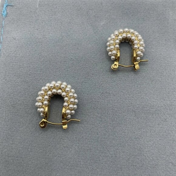 Marrin Costello Audrey Huggies - Pearl - Gold - 14k Gold Plated - Pre-owned - Picture 1 of 3